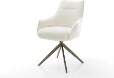 Eetkamerstoel Alja-Flex met armleuning kruisframe breed afwerking met titanium bouclé zacht beige 360° draaibaar rocker-functie pocketveer kern