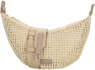 Charm London Brighton Schoudertas - Crossbody - Raffia - Schouderband - Ritssluiting - Licht natuur