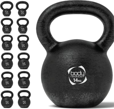 Kettlebell van gietijzer - zwart - 14kg - antislip onderkant
