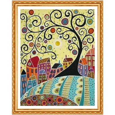 Volledige Ronde Boor 5D DIY Diamant Schilderen  Abstracte Boomhuizen  Borduurwerk Kruissteek Huisdecoratie 20X30CM black