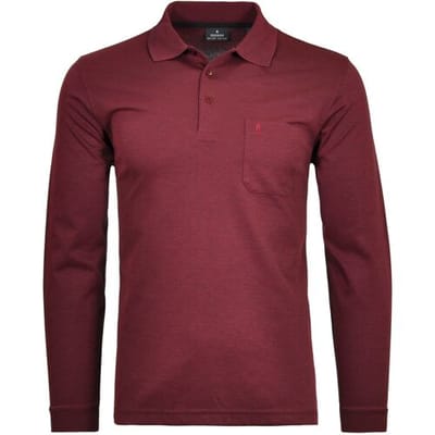 Ragman Softknit Polo Longsleeve Uni Breast Pocket Terra Red / male