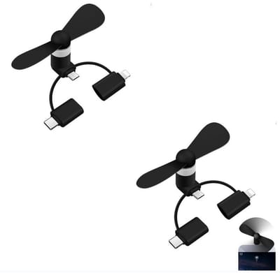 Store_9 - Mini-mobiele telefoonventilator - Draagbare USB-ventilator - Zwart - Roterende koeler - Geschikt voor smartphone - 2 stuks