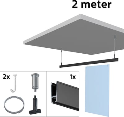 Artiteq Schilderij Ophangsysteem All-in-one Xpo Rail Zwart Verlaagd Met Plafondhanger En Twister Hook