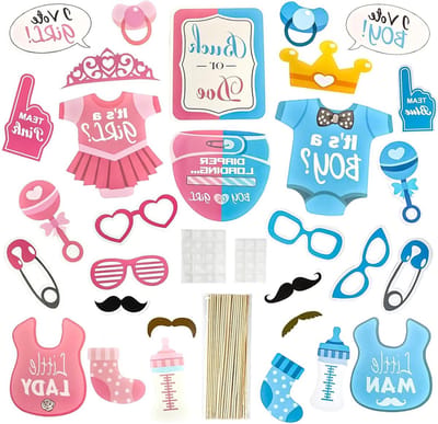 Geslacht Reveal Party Deko Set 30 STKS - Photocall Props Meisje en Jongen - Baby Shower Games Photo Booth Props - Jongen of Meisje Douche - Verjaardagsfeest Poses Hold Party .