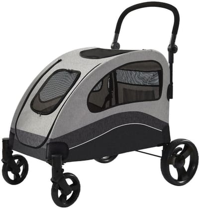 Hondenbuggy - Stevige, opvouwbare hondenbuggy - 360° draaibare wielen - Afneembare draagmand - Verstelbare duwstang - Opbergvak - 108 × 94 × 72 cm