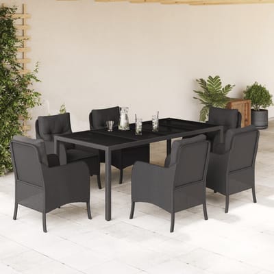 vidaXL - 7-delige - Tuinset - met - kussens - poly - rattan - zwart