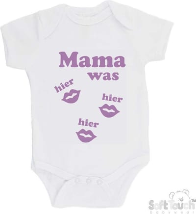 100% katoenen Romper "Mama was hier hier hier" Unisex Katoen Wit/lila Maat 62/68