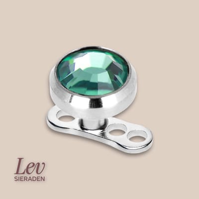 Lev Sieraden - Titanium Dermal anchor 5mm top - Peridot groen kleurige Zirkonia - Internally threated - Silver - Piercing - Dermal anchor piercing - Zilver - Groen steen - Green Zirkonia