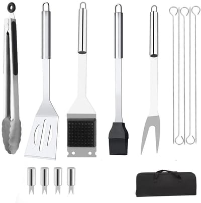 HOB BBQ Accesoires - BBQ Tang - BBQ Gereedschap - BBQ Toolbox - Grill Set - 15 Stuks - Barbecuegereedschapset -incl. opbergtas - Barbecue Accesoires