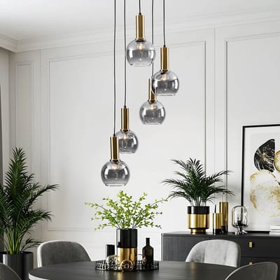 LumenXL Design hanglamp Imme goud - smoke glas, 5-lichts