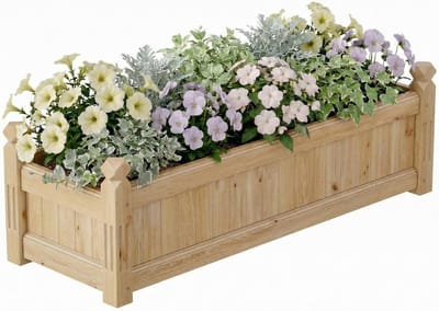 Houten Moestuinbak - Verhoogde Plantenbak van Massief Sparrenhout - 110 x 40 x 35 cm - Rechthoekige Kweekbak met Drainage - Snelle Montage Zonder Gereedschap - Voor Balkon, Terras en Tuin - Natuurlijk Hout