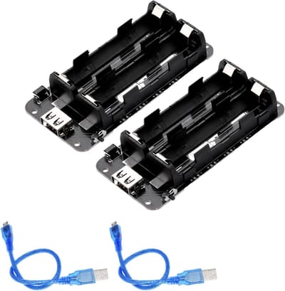 Set van 2 Batterij Shields voor 18650 Accu's met Micro USB en Type C Aansluiting, Ideaal voor Arduino en Raspberry Pi, Inclusief USB Kabel en Oplaadfunctie