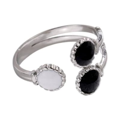 Aramat Jewels | Ringen | Brede One Size Ring RVS met Drie Emaille Cirkels (13 mm) | Zilverkleur | |14mm | Staal | Volwassenen | Verkleurd niet