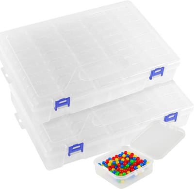 2-Pack Transparante Organizer Box met 46 Rasters en Scharnierdeksel voor Beads, Sieraden en Knutselprojecten, Ideaal voor Kleine Onderdelen Opslag