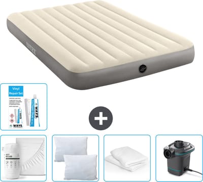 Intex Luchtbed - 2-Persoons - 152 x 203 x 25 cm - Beige - Inclusief Hoeslaken - Kussen - Pomp - Reparatieset en Kussenbeschermer