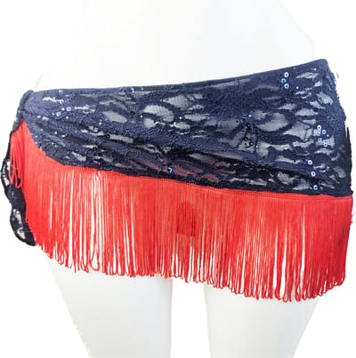 BamBella ® - Sjaal - heup sjaaltje met franje - Buikdans feest kant omslag doek hoofddoek blauw rood