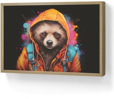 Wandlamp 60x40 cm - Oplaadbaar - Graffiti - Wasbeer - Jas - Zwart - Wandlampen binnen woonkamer - Slaapkamer lamp - Decoratieve nachtlamp - Vloerlamp draadloos