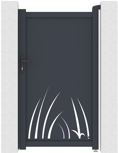 Vente-unique Tuinpoort van aluminium met uitgesneden plantenmotief - L 103 x H 180 cm - Antraciet - BRAMENO