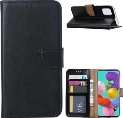 LuxeBass Hoesje geschikt voor Samsung Galaxy A51 - Bookcase Zwart - portemonnee hoesje - telefoonhoes - gsm hoes - telefoonhoesjes