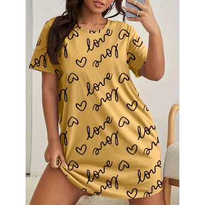 Goede Nacht Bedrukte Stretchy Huis Halve Rok voor Dames Grote Maten Damesjurk Comfortabele/Ademende Zomerse Jurk met Korte Mouwen 5XL