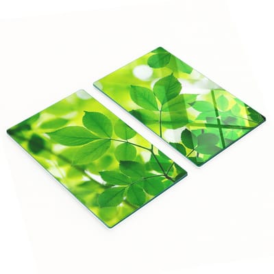 Glazen snijplanken met groene bladerenmotief, 2x30x52 cm