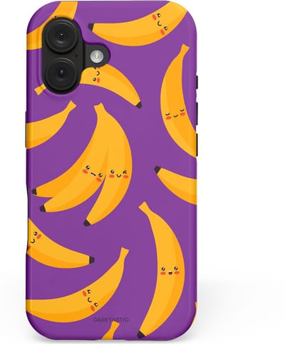 Casetastic hoesje geschikt voor Apple iPhone 16 - MagSafe - Dubbellaagse bescherming - Kawaii Bananen - Fashion Case - Lavendel Okergeel