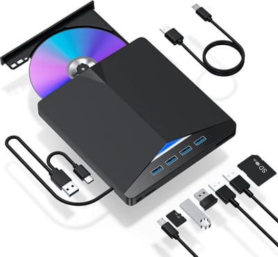 Namajunas - Externe cd dvd speler en brander-USB 3.0-Draagbare 7-in-1 CD-ROM DVD-drive-Geschikt voor laptops, desktops, Windows 11/10/8/7, Linux, Mac OS - DVD’s & CD’s Branden en Lezen