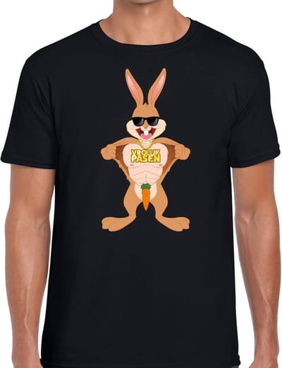 Paas thema t-shirt - Pasen - stoere paashaas - shirt voor heren - zwart - Pasen funny homor kleding S