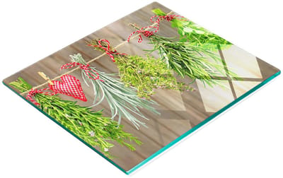 Decoratieve glazen snijplank met kruidenkoord 60x52 cm