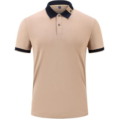 Polo Homme Été Fin Soyeux Respirant Manches Courtes Polo Homme Col Polo Blocs de Couleurs T-shirt Mode Pour Homme 2XL beige