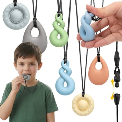 CLDY Set met sensorische bijtringen voor kinderen, therapeutische ketting, siliconen bijtring voor jongens – 6 stuks