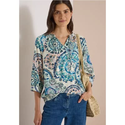 Blouse met 3/4-mouwen, split in de hals en print