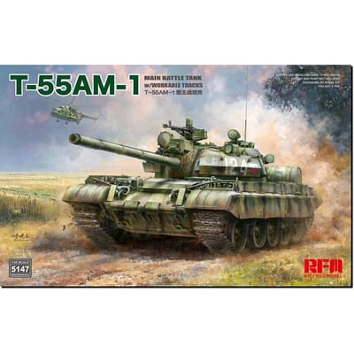 Rye Field Model Modelbouwpakket Militaire voertuigen - 5147 T-55AM-1 met Werkende Rupsbanden - Sovjet Moderne Gevechtstank Plastic - 1:35 - Modelbouw