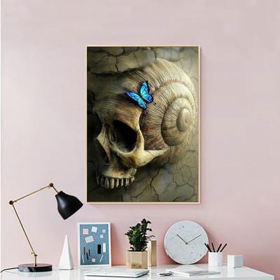 Diamant schilderij vlinder diamant borduurwerk diamant mozaïek met ronde stenen schedel diamant kunst 20X30CM black