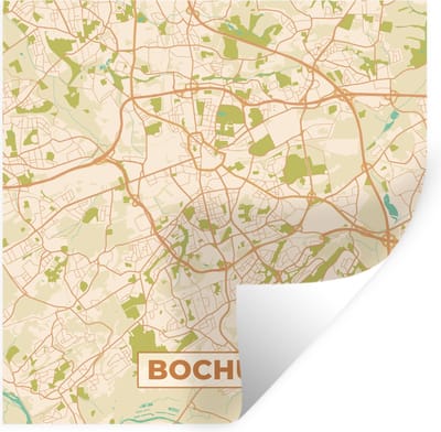 Muurstickers - Sticker Folie - Plattegrond - Bochum - Kaart - Vintage - Stadskaart - 100x100 cm - Plakfolie - Muurstickers Kinderkamer - Zelfklevend Behang XXL - Zelfklevend behangpapier - Stickerfolie