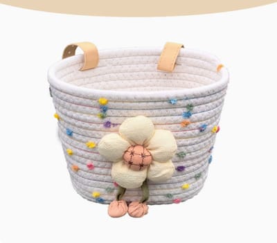 Hrippy Gevlochten fietsmand van katoenen touw, opbergmand voor stuur, leuke accessoires voor fiets, scooter, kinderfiets, loopfiets，wit