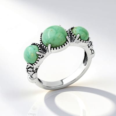 Cavill - Zilveren Ring - 925 Sterling Zilver Geoxideerd - Groene Turqoois Cabochon Rond 3 573 ct - Elegante Boho Chic Sieraad - Maat 18