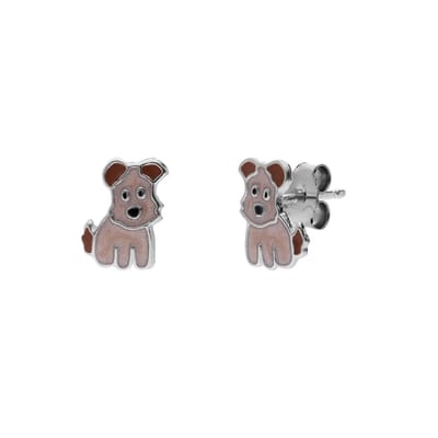 Lucardi Kinder Zilveren kinderoorknoppen Hond - Oorbellen - 925 Zilver - Zilverkleurig
