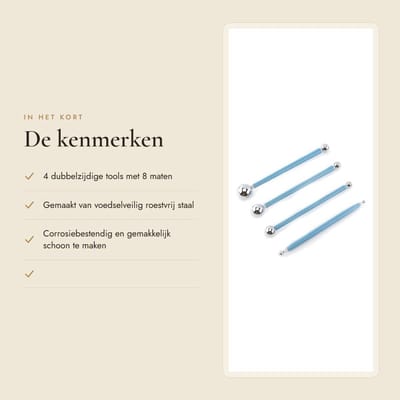 Dailygoods- Modellering Tool - 4 Stuks - Fondant Decoratie Set - Voedselveilig Roestvrij Staal - Dubbelzijdige Tools - 8 Maten - Comfortabele Handgreep - Cake Decoratie