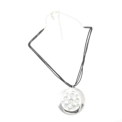 Behave Dames Ketting - Zwart met Ronde Hanger Zilverkleur 46 cm - Nikkelvrij, Handgemaakt