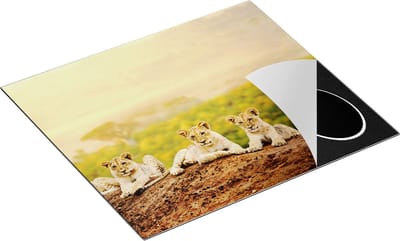 Chefcare Inductie Beschermer Groep Welpen in het Wild - Baby Leeuwen - 60x50 cm - Afdekplaat Inductie - Kookplaat Beschermer - Inductie Mat