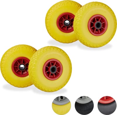 4x steekwagenwiel geel - 25 mm - kunststof velg - anti lek band - 3.00-4 inch