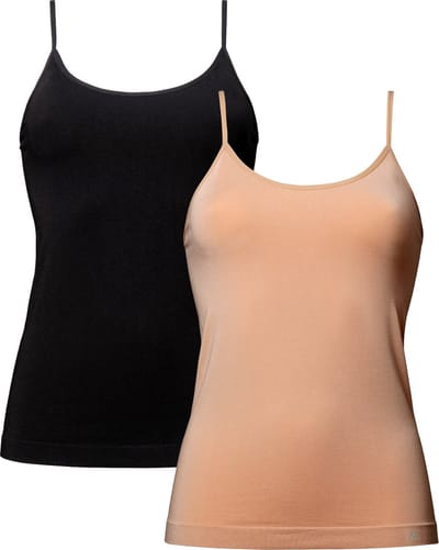DANISH ENDURANCE Naadloze Hemdjes van Bamboe Viscose - Spaghetti Bandjes - voor Dames - Zwart/Beige - 2-pack - Maat XS/S