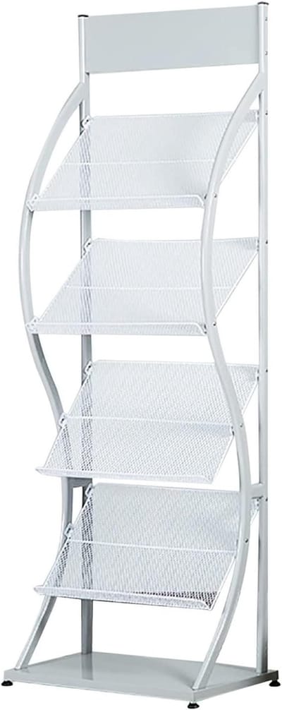 Vloerstaande Displaystandaard - Documentenrek Tijdschriften - Brochures Presenteren - 4 Lagen Mesh - 142 cm Hoog - Wit
