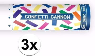 Confetti papier kanonnen - 3x - kleuren mix - 20 cm - Partyshooter - Feestartikelen