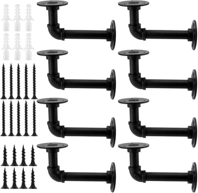 Set van 8 Zwarte Industrieel Pijp Beugels met Schroeven en Wandankers - Perfect voor Planken, Steigers en Interieurdecoratie