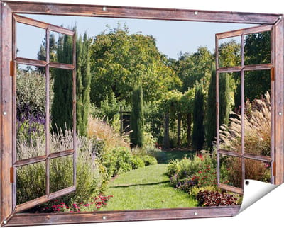 Gards Tuinposter Doorkijk Tuin - 150x100 cm - Tuindoek - Tuindecoratie - Wanddecoratie buiten - Tuinschilderij