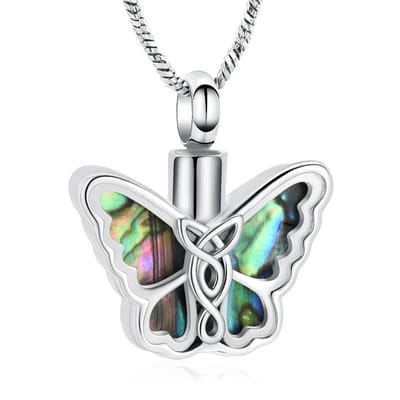 Aramat Jewels | Gedenkhangers | RVS Vlinder Ashanger Diverse Kleuren - Crematie Hanger Gedenksieraad | Abalone-2.5cm | |20mm | Staal | Volwassenen | Verkleurd niet