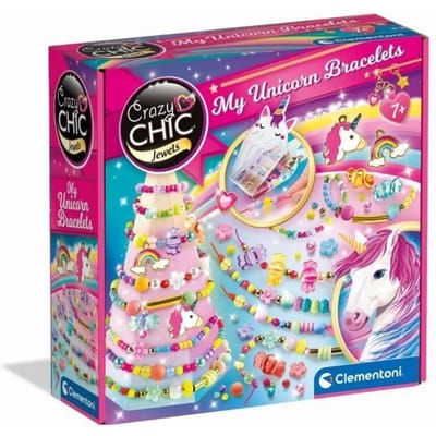 Clementoni - Crazy Chic - Creatieve set Eenhoorn - Maak je gekleurde kralenarmbanden met bedeltjes en pompons - Vanaf 7 jaar