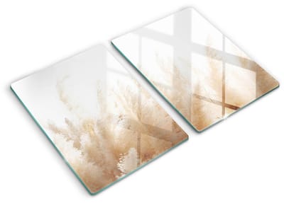 Wallfluent Spatscherm Keuken - Beige Fornuis Achterwand Glas - Set 2 Stuks 40x52 cm - Pampasgras Spatscherm Glas - Bloemen en planten Rechthoekig Spatscherm Keuken